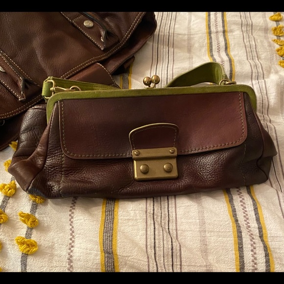 Miu Miu green/brown leather and suede kiss lock frame vintage purse clutch - Picture 13 of 15